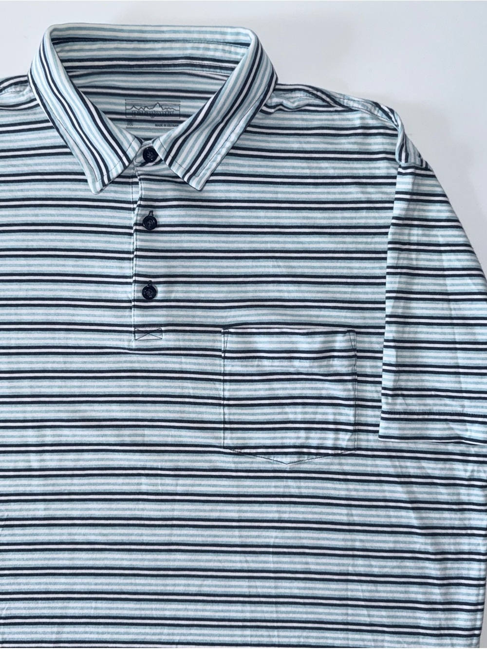Patagonia Polo Men's M Blue Striped 100% Organic Cotton